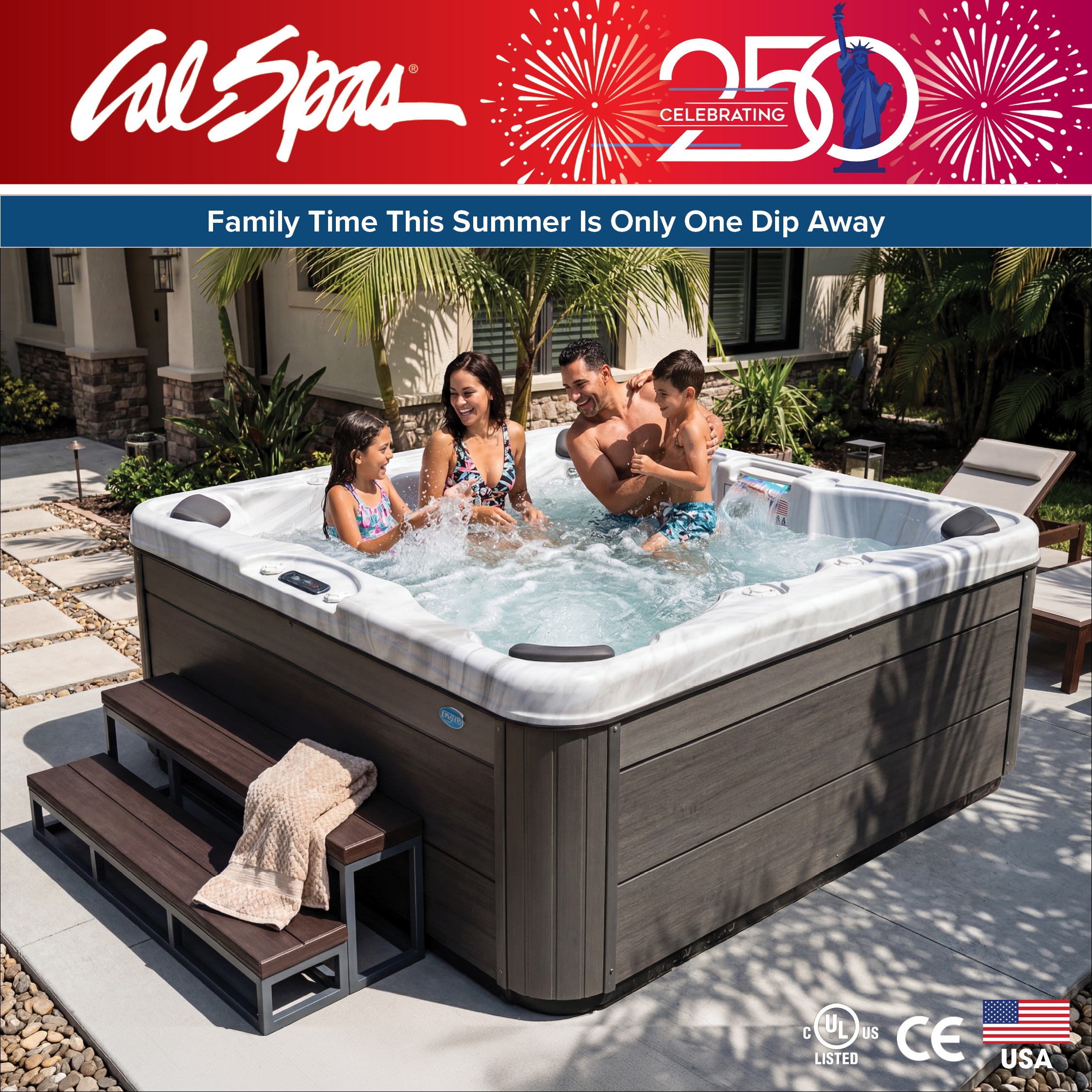 Calspas hot tub being used in a family setting - La Esmeralda